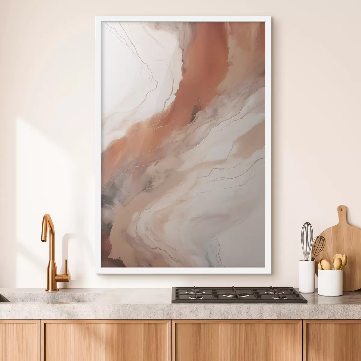 Plakat Ciepłe, terakotowe fale w stylu Fluid Art f51085