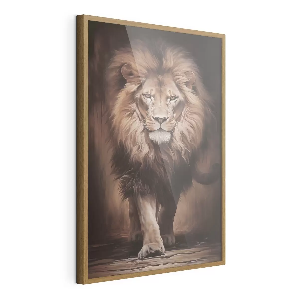 Plakat Majestatyczny lew w ciemnym wnętrzu f51087