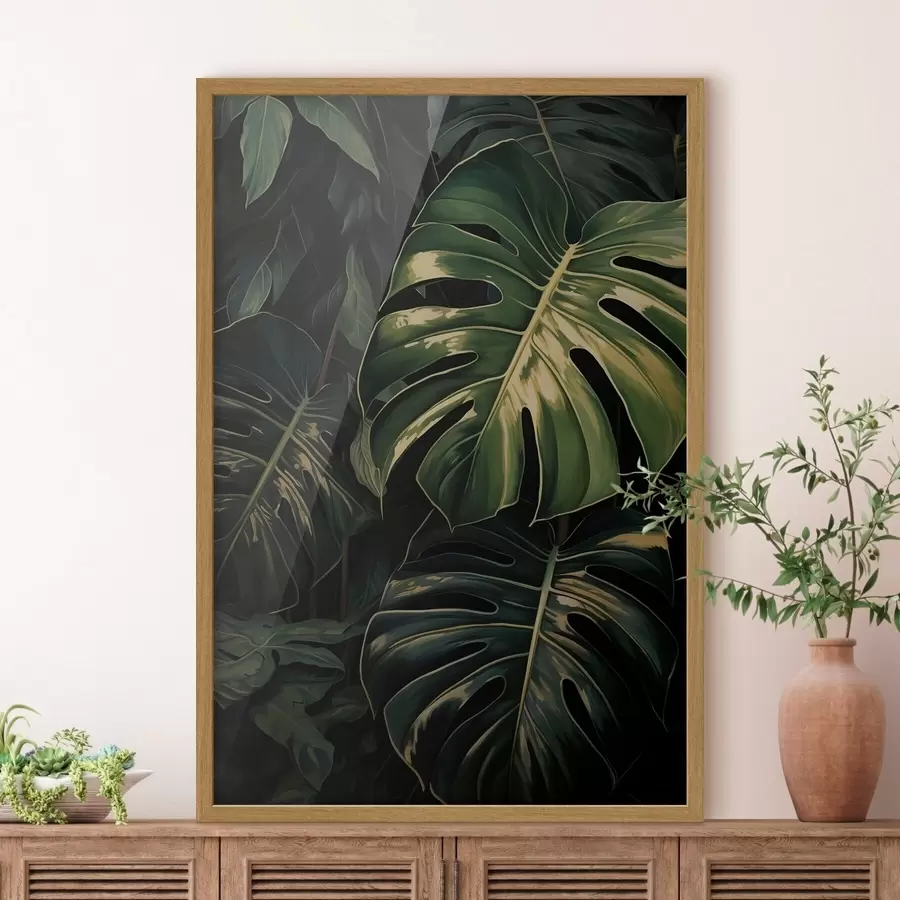 Fototapeta Błyszczące liście monstery w mrocznych tropikach f51091