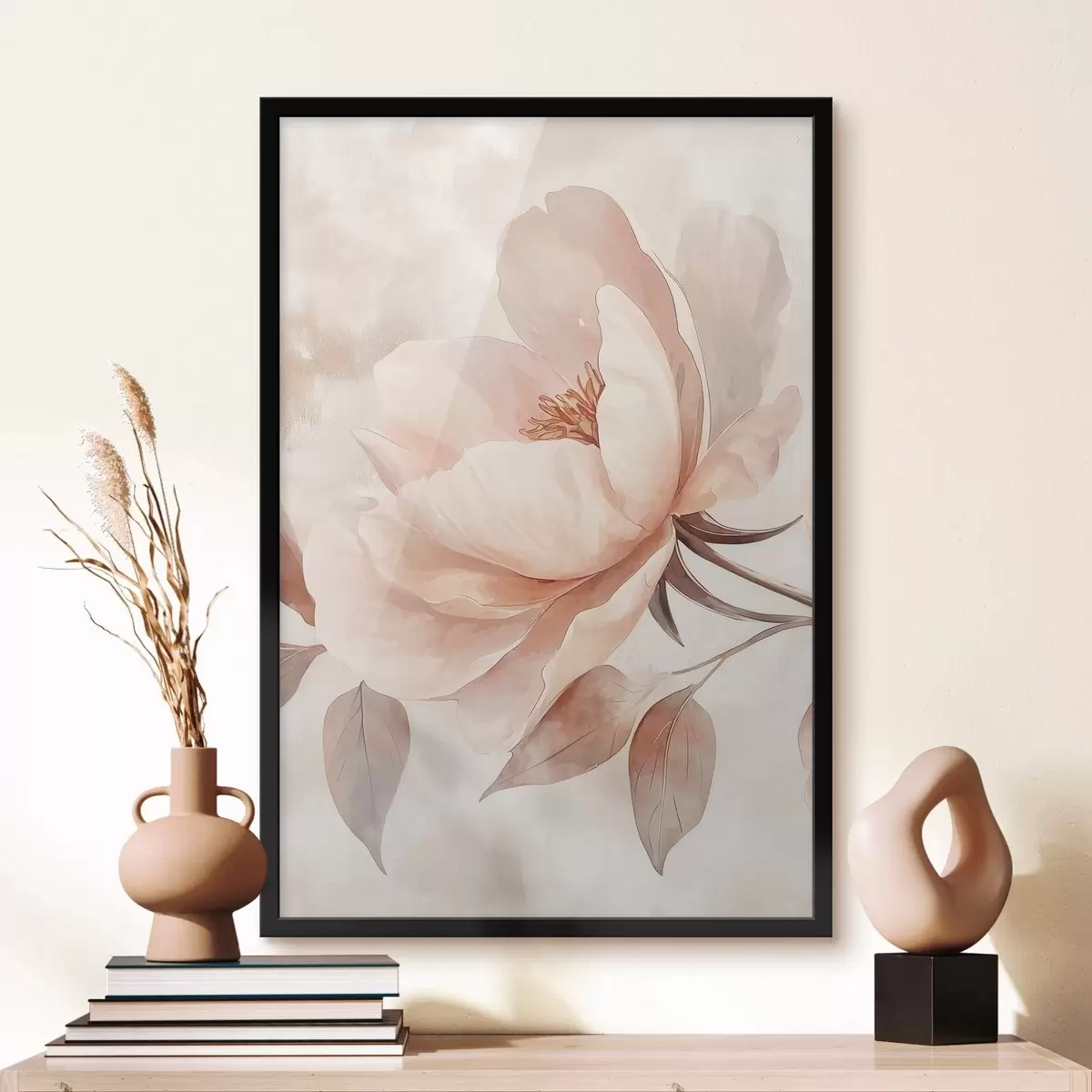 Plakat Różowo-beżowy kwiat namalowany akwarelą f51098