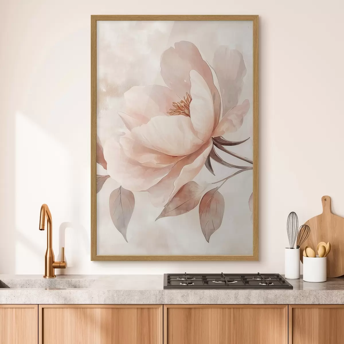 Plakat Różowo-beżowy kwiat namalowany akwarelą f51098
