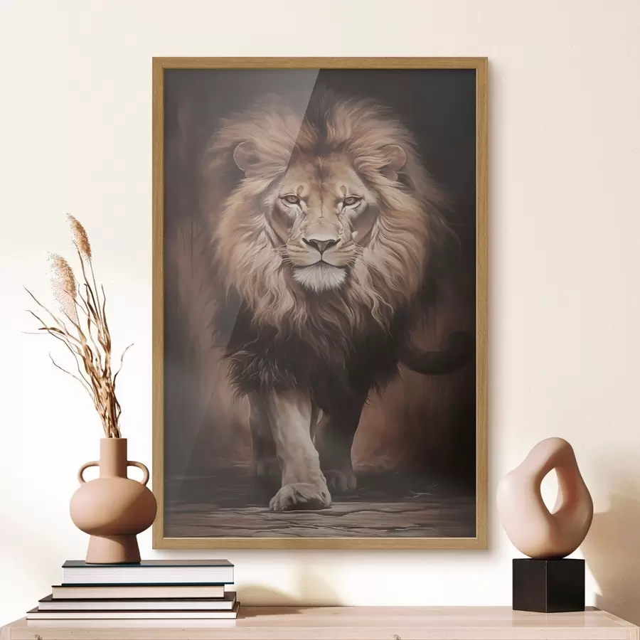 Fototapeta Majestatyczny lew w ciemnym wnętrzu f51087