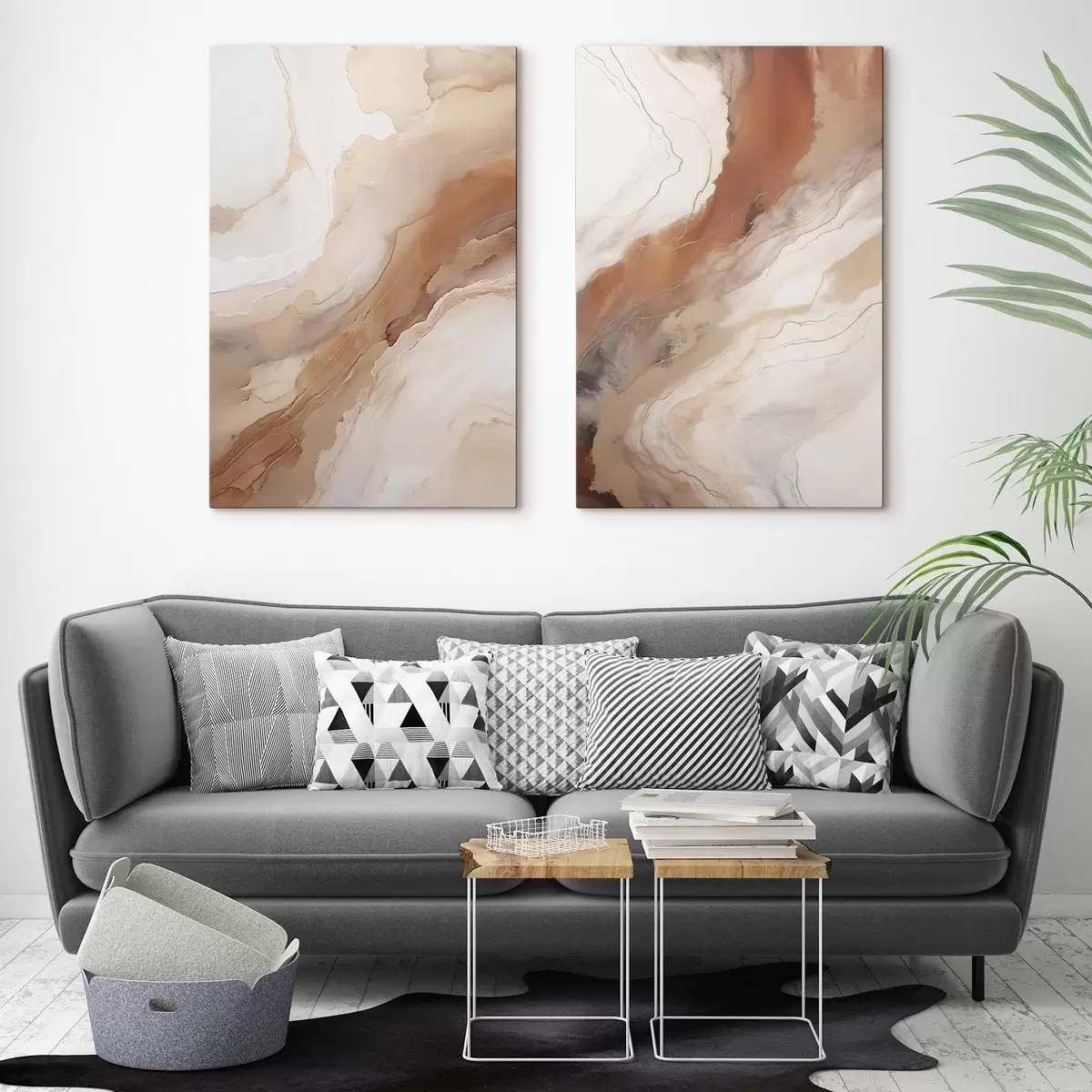 Obraz Warstwy w stylu „Fluid Art” w odcieniach beżu i terakoty m31089