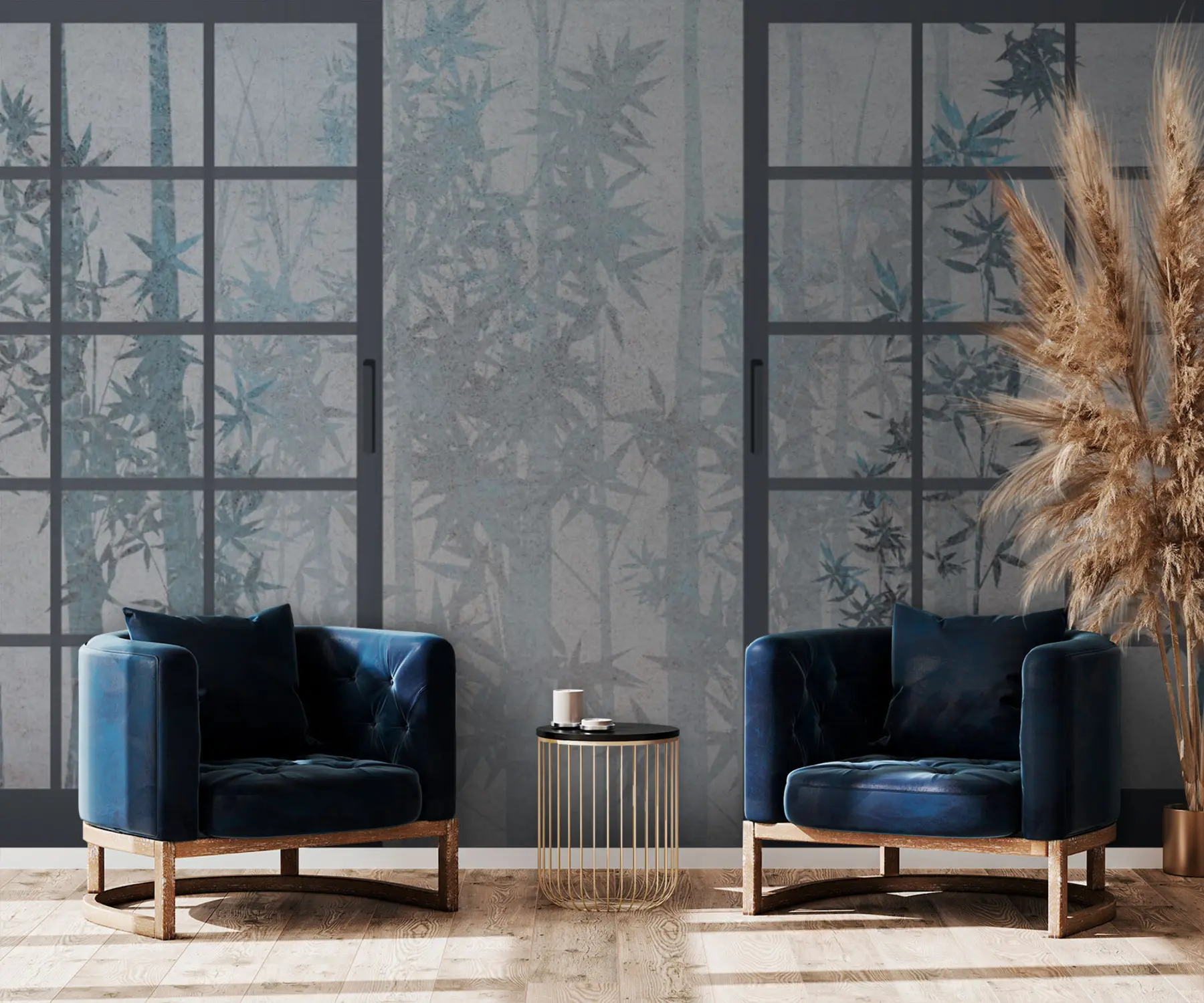 Fototapeta Bambusowy japoński tradycyjny styl drzwi Japandi style u73365