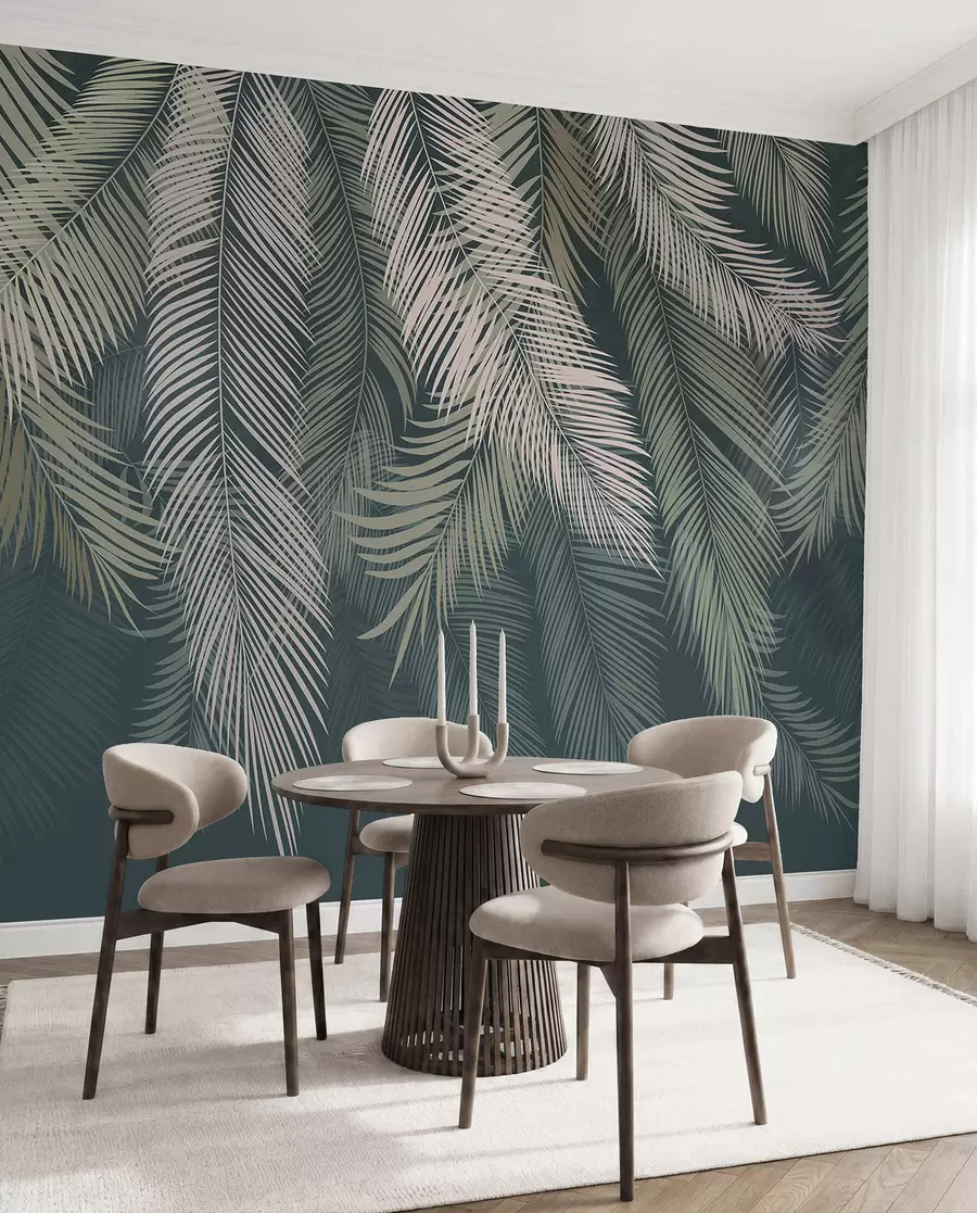 Fototapeta Kurtyna palm na tle petrol u48556v2