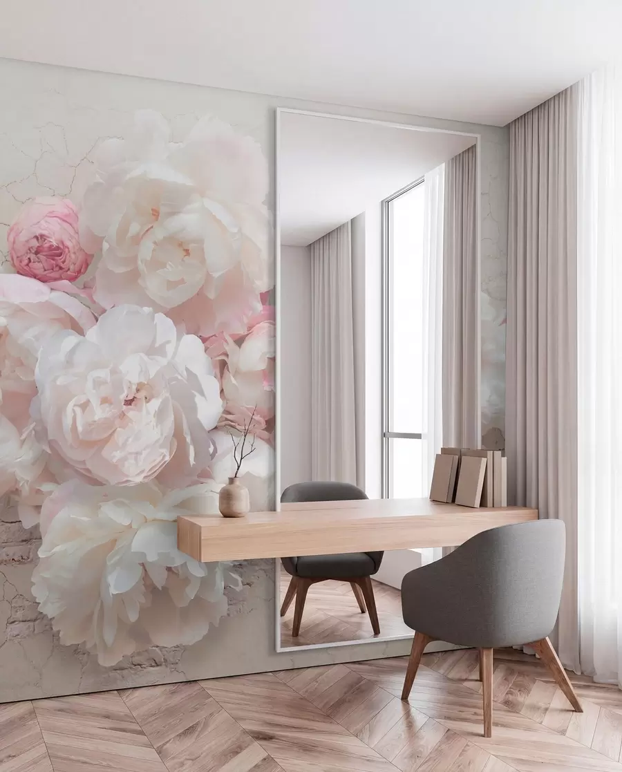 Fototapeta Białe peonie na zniszczonej ścianie u79549