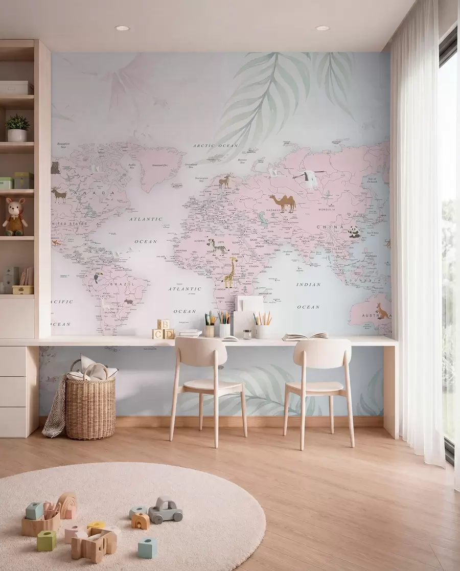 Fototapeta Mapa świata dla dziewcząt w różowym stylu u79832