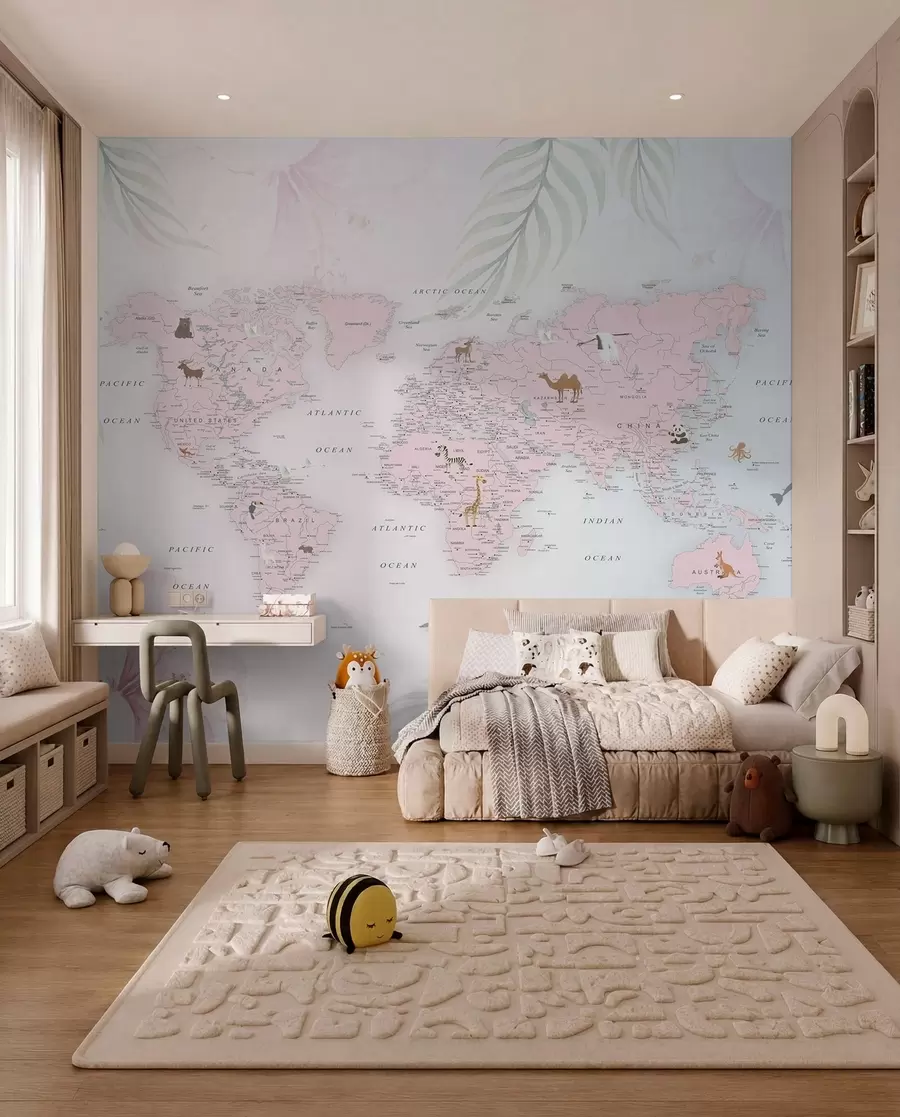 Fototapeta Mapa świata dla dziewcząt w różowym stylu u79832