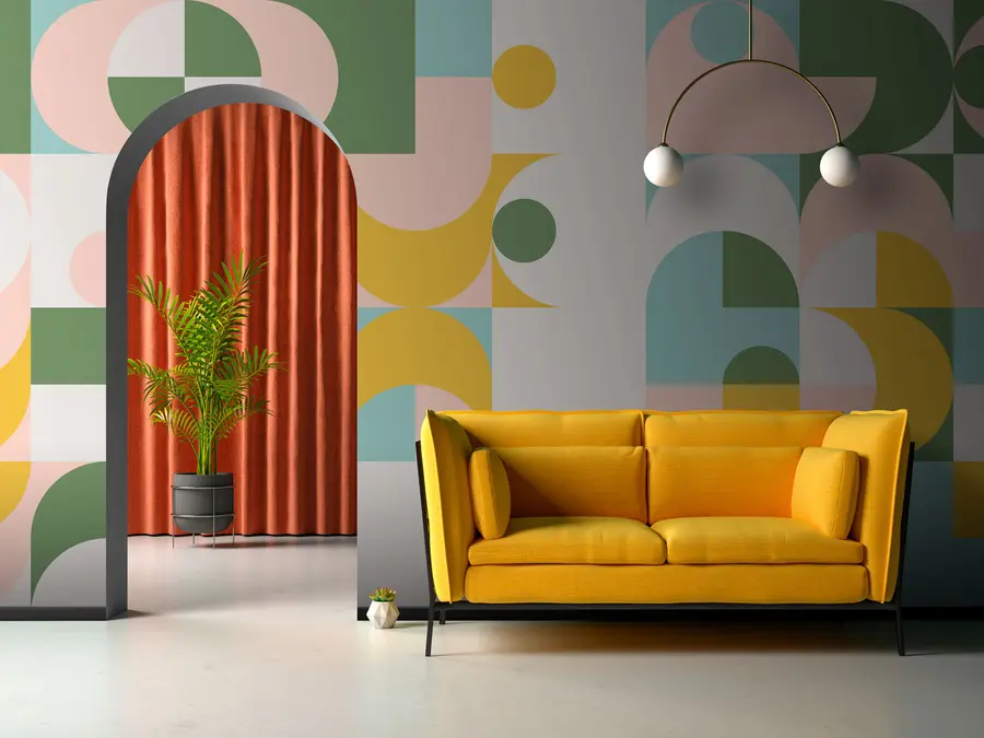 Fototapeta Mural na ścianie w stylu retro, geometrii tapet ze zdjęciami u74447