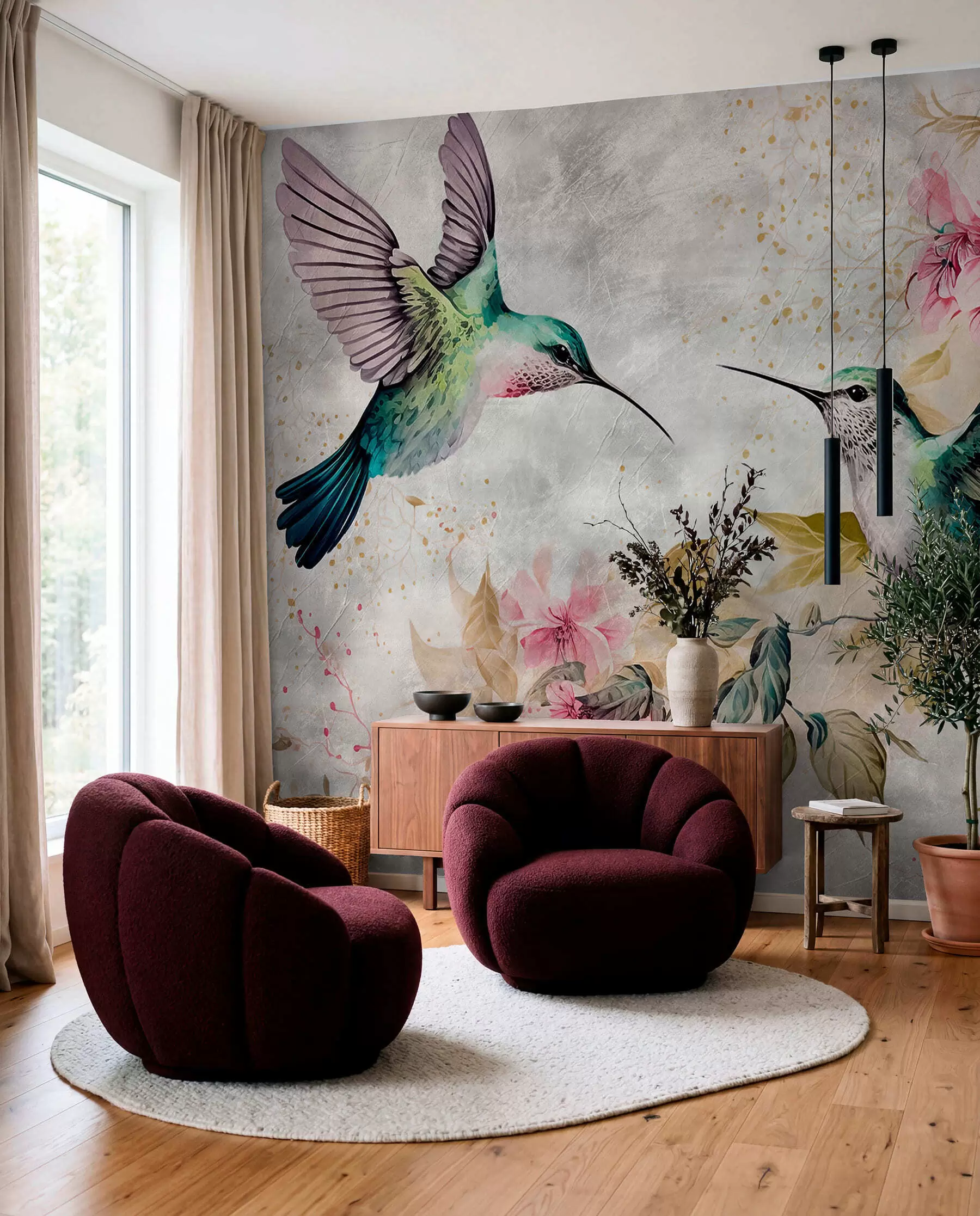 Fototapeta Akwarela kolibry na gałęzi u93994