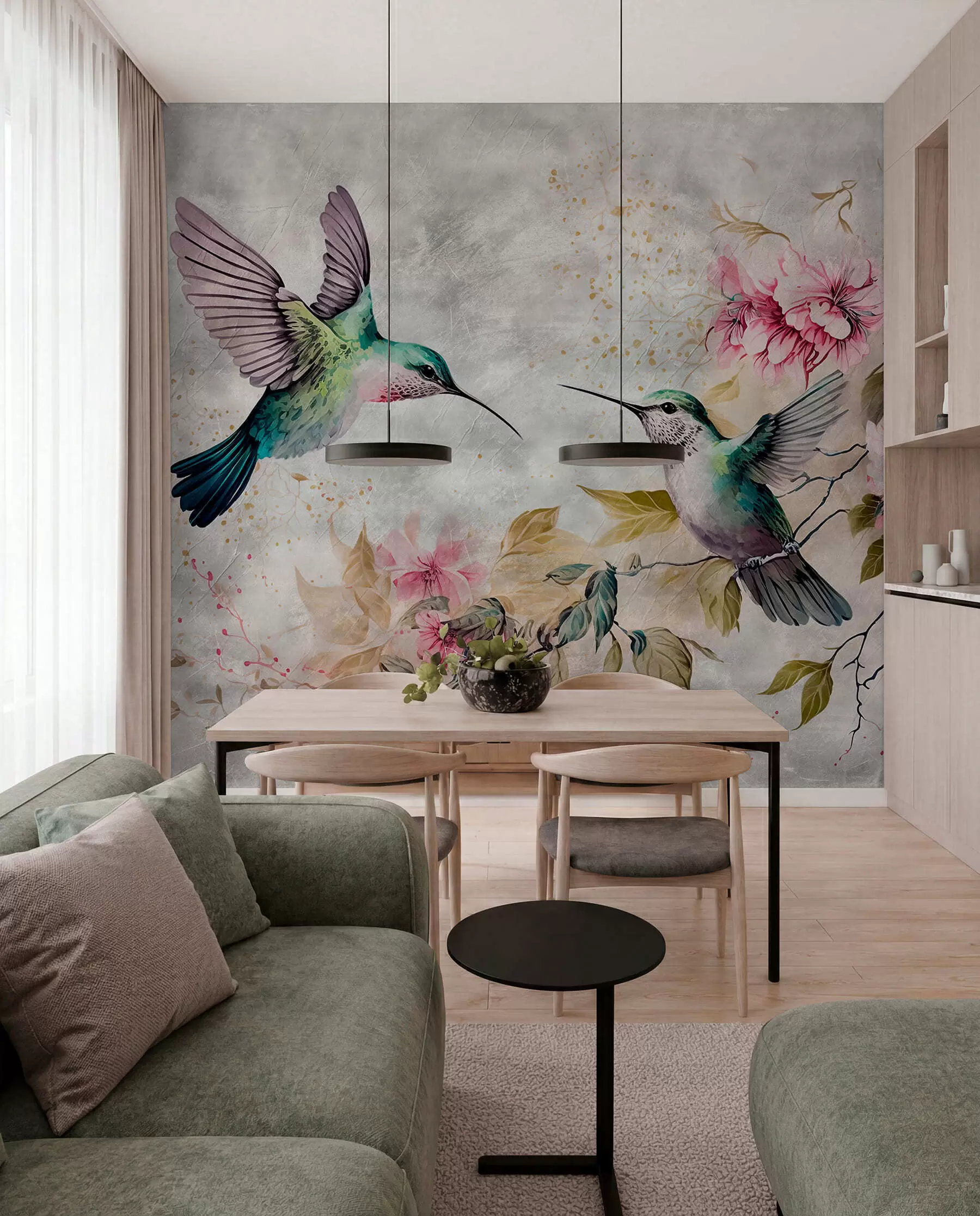 Fototapeta Akwarela kolibry na gałęzi u93994