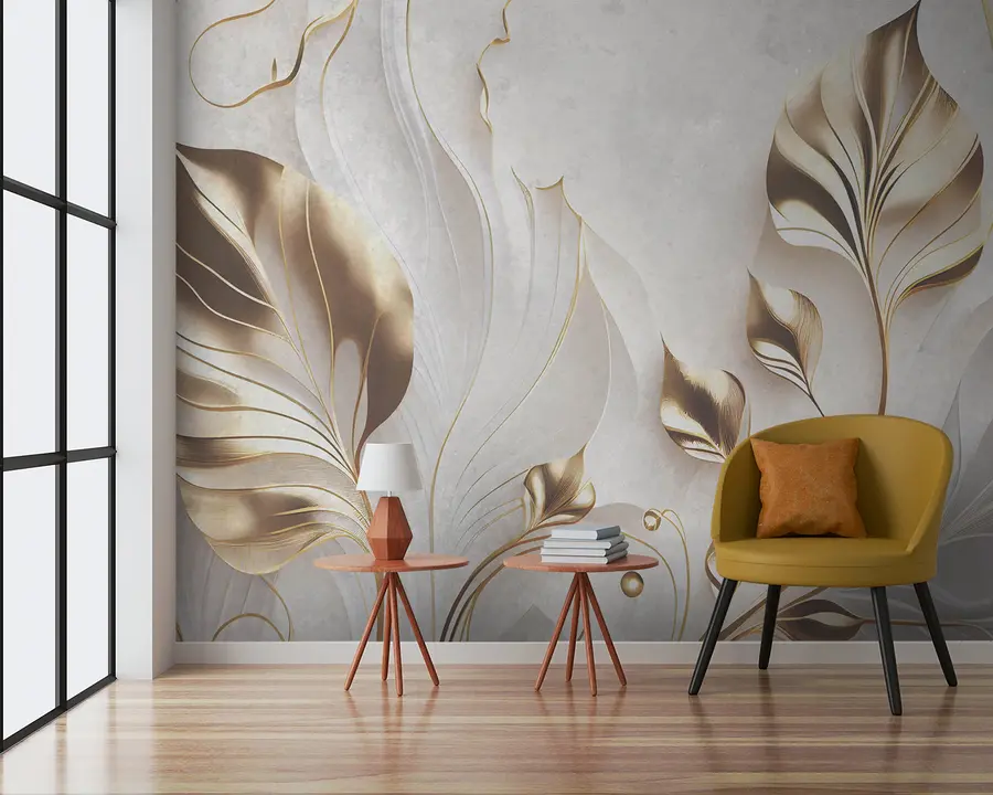 Fototapeta Delikatne liście na betonowej ścianie u94010