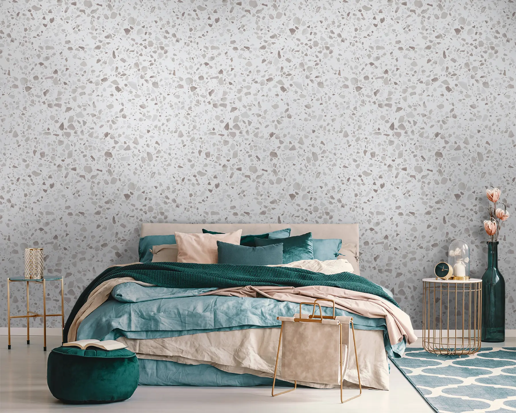 Fototapeta Płytki lastryko, mozaika z kamieniami naturalnymi, granitem, marmurem, kwarcem, betonem u94304