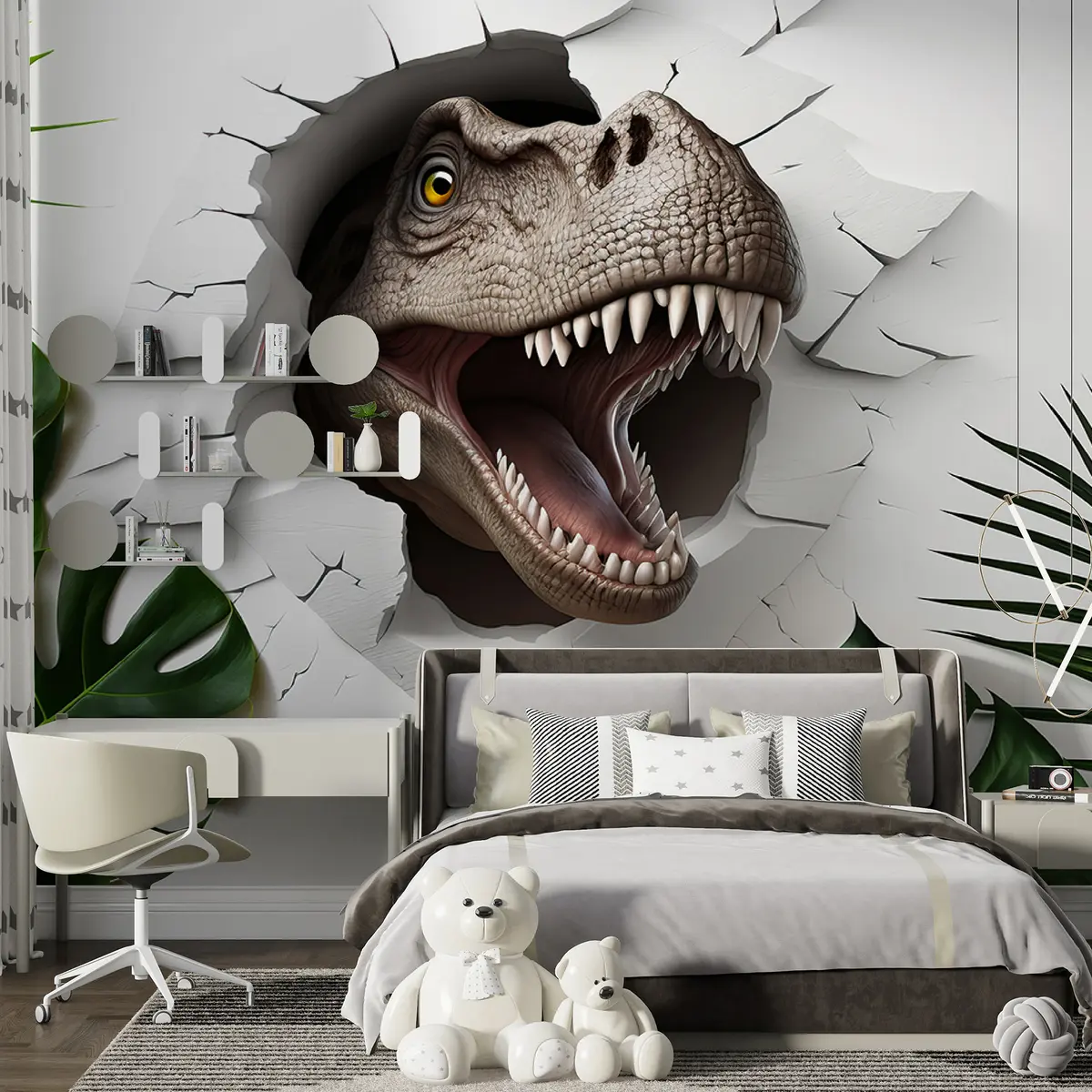 Fototapeta Dinozaur 3D i liście u94772