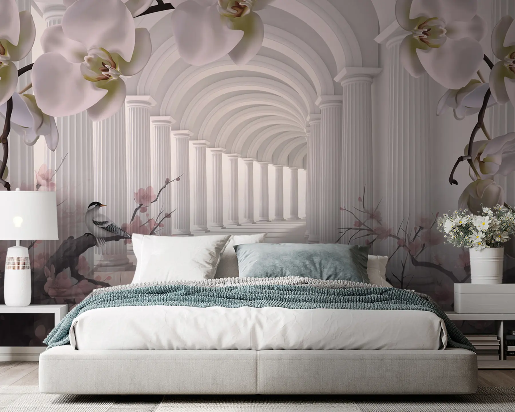 Fototapeta Piękny tunel z ptakami i orchideami u94513