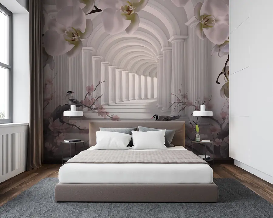 Fototapeta Piękny tunel z ptakami i orchideami u94513