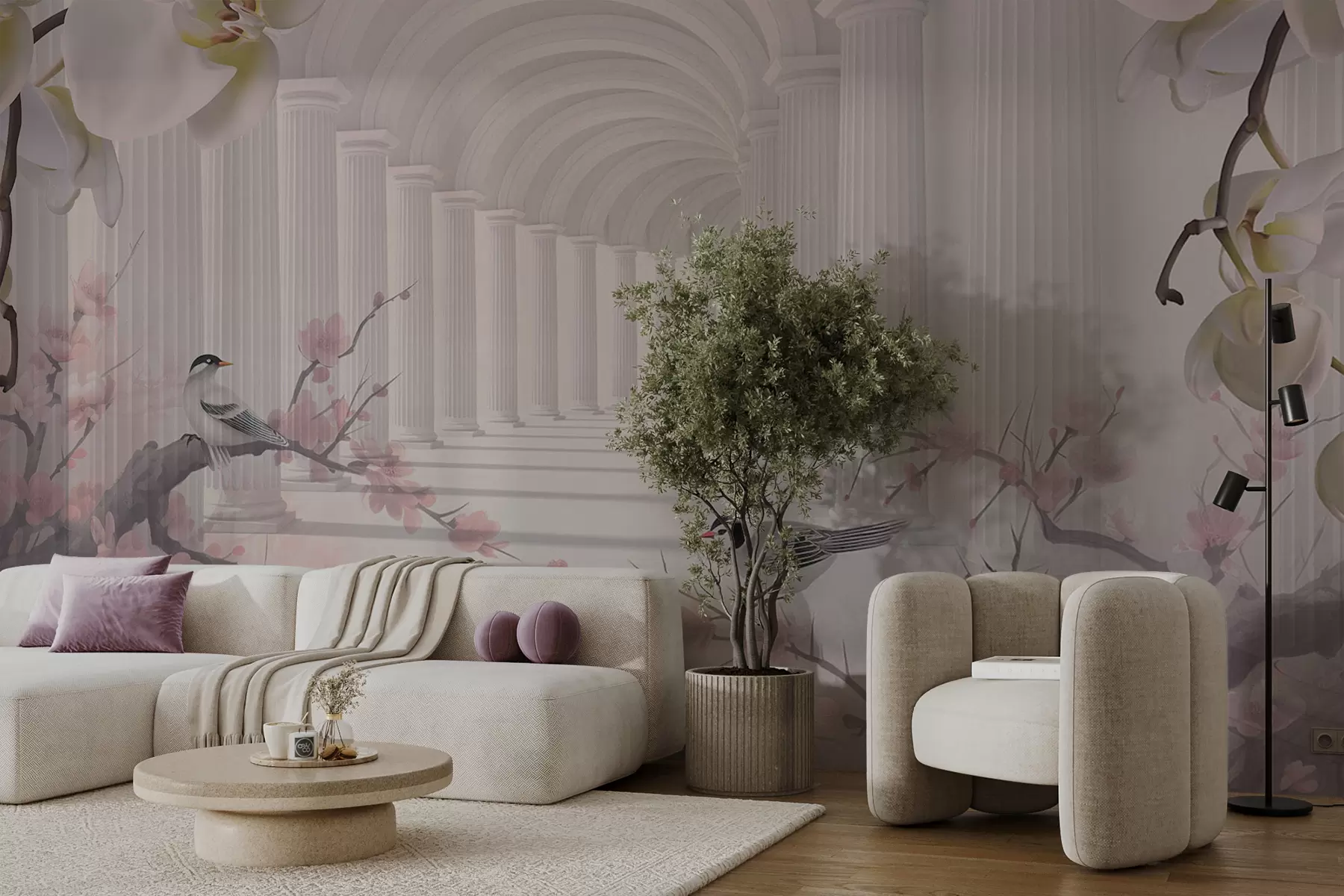 Fototapeta Piękny tunel z ptakami i orchideami u94513