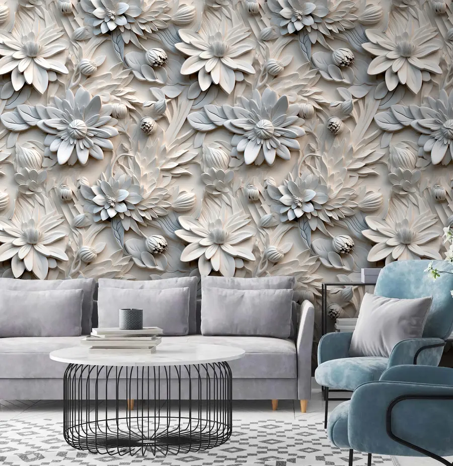 Fototapeta Wolumetryczne kwiaty 3D w jasnych kolorach u95589