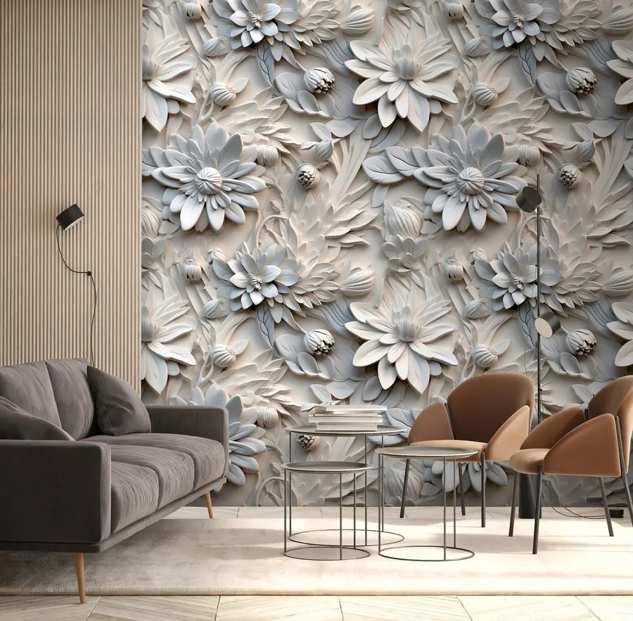 Fototapeta Wolumetryczne kwiaty 3D w jasnych kolorach u95589