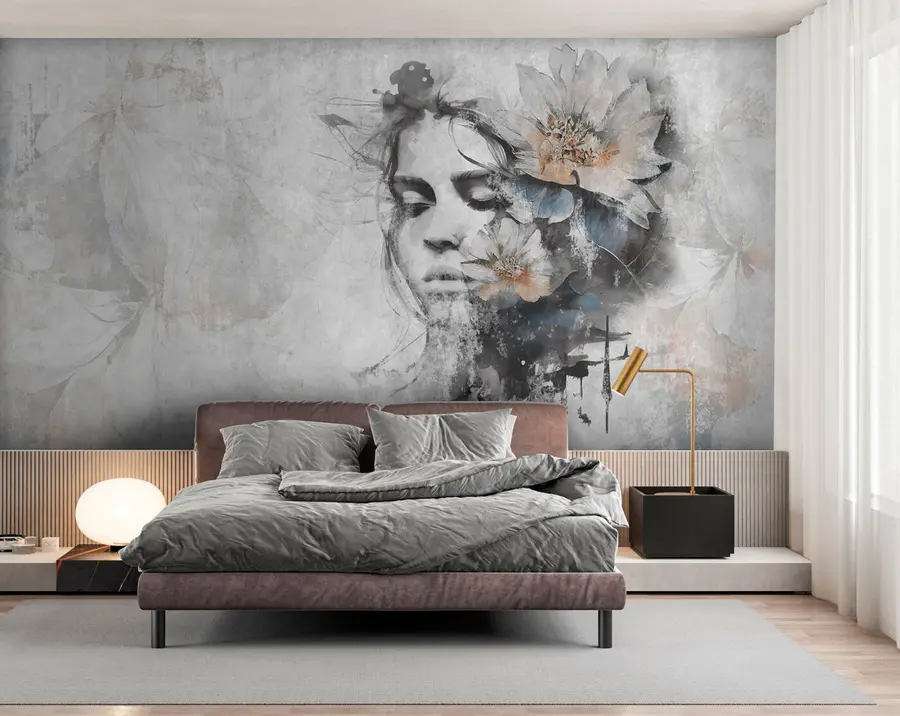 Fototapeta Sylwetka twarzy dziewczyny na betonowej ścianie u96118