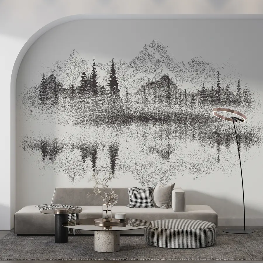 Fototapeta Las i góry odbijają się w jeziorze u98808