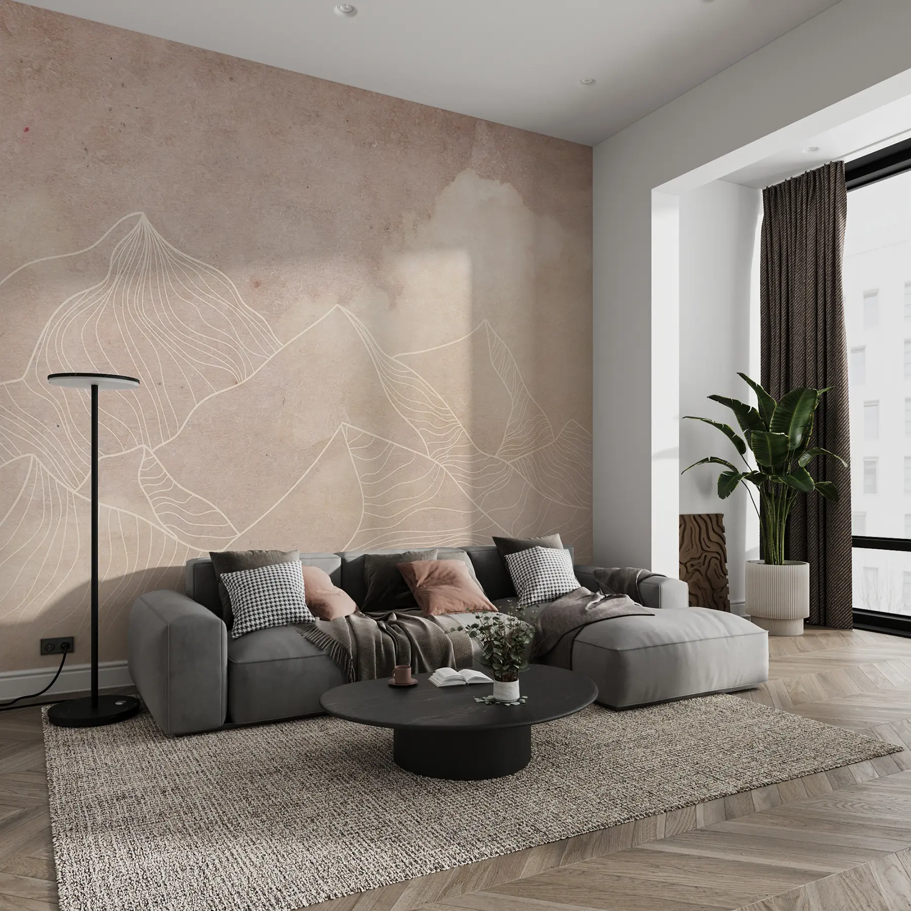 Fototapeta Grunge Texture z abstrakcyjnymi górami, beżowy kolor, motyw natury u98839