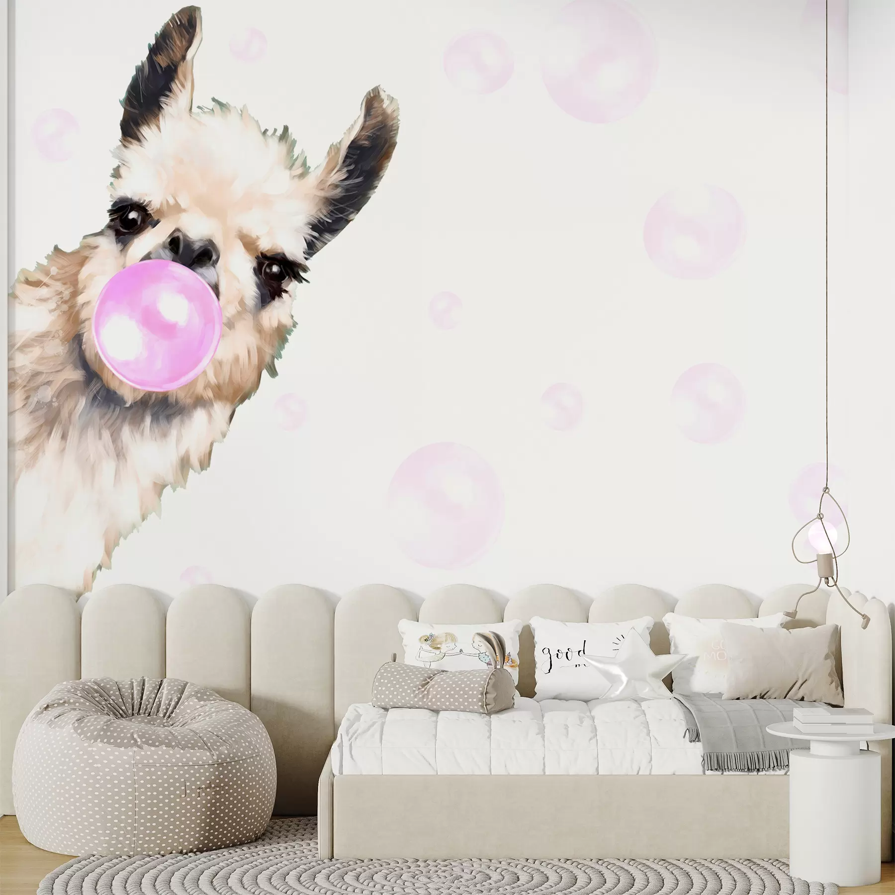 Fototapeta Zabawna lama i różowe bąbelki u98952