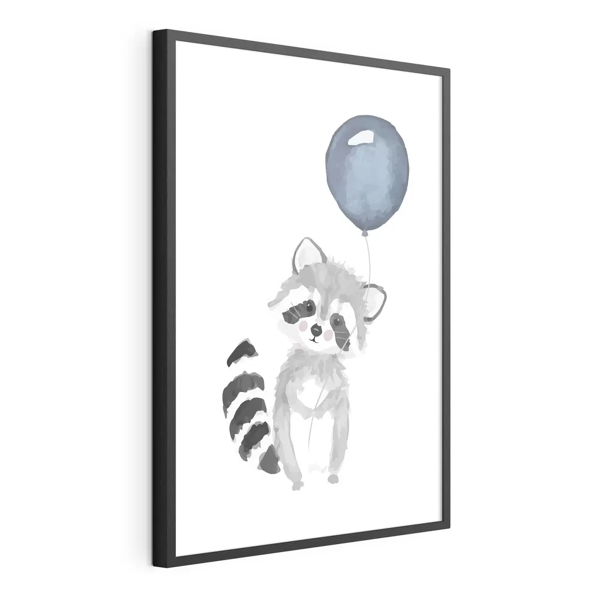 Plakat Mały szop pracz trzyma niebieskiego balonika f33717