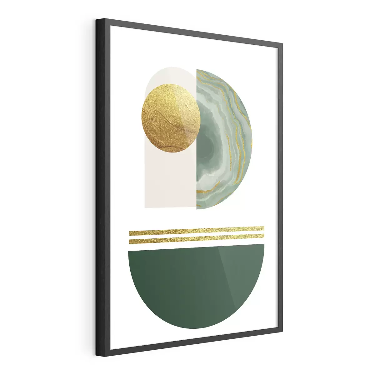 Plakat Geometryczne zielone półkola i żółte koło f35986