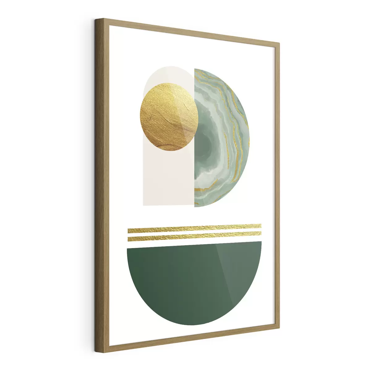 Plakat Geometryczne zielone półkola i żółte koło f35986