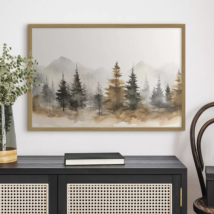 Fototapeta Akwarelowe świerki na tle gór f36010