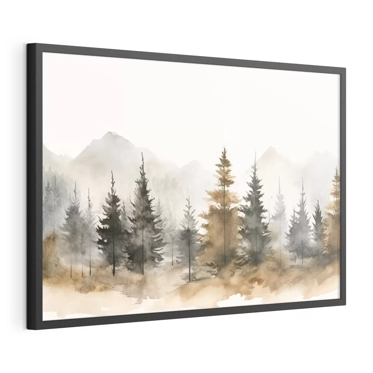 Plakat Akwarelowe świerki na tle gór f36010
