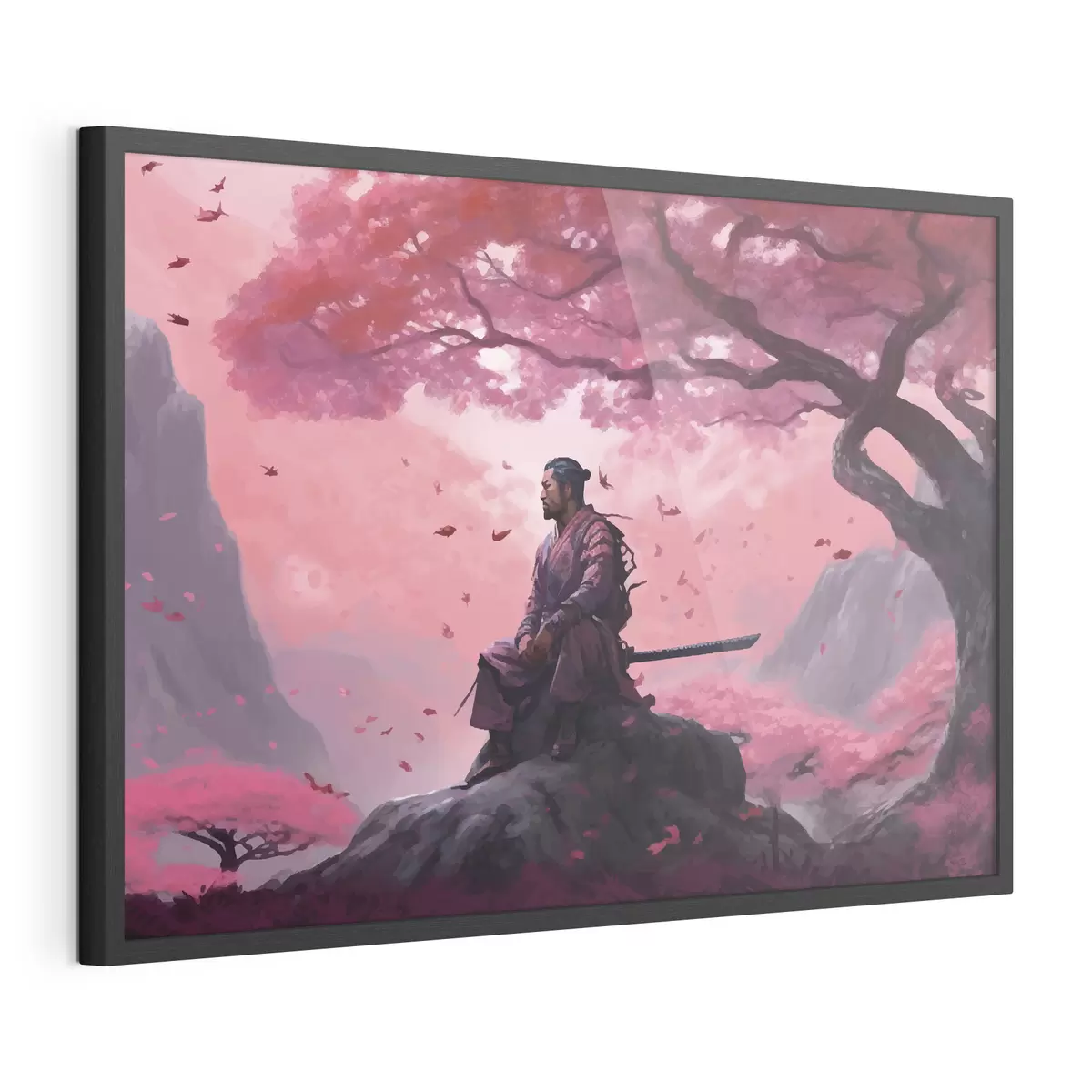 Plakat Malowany samuraj pod drzewem kwitnącej wiśni f33526
