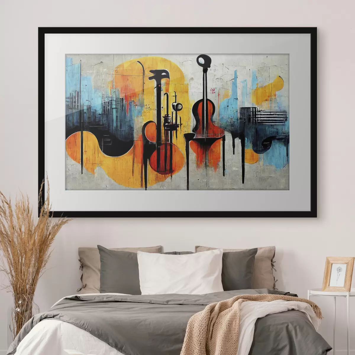 Plakat Sztuka uliczna z sylwetkami instrumentów muzycznych f33044
