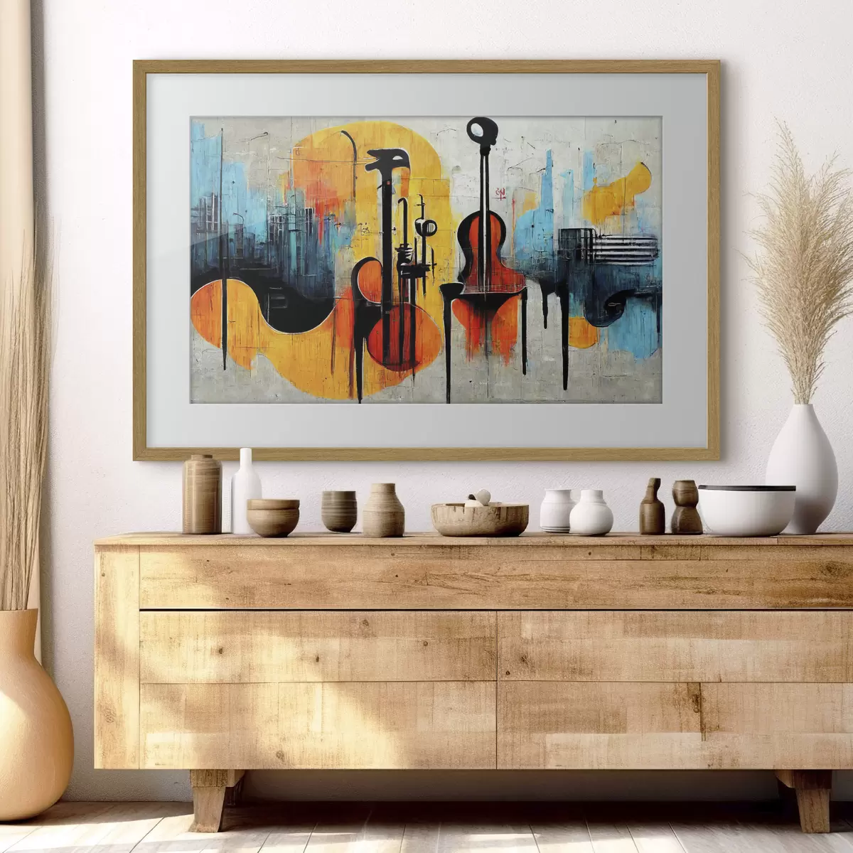 Plakat Sztuka uliczna z sylwetkami instrumentów muzycznych f33044