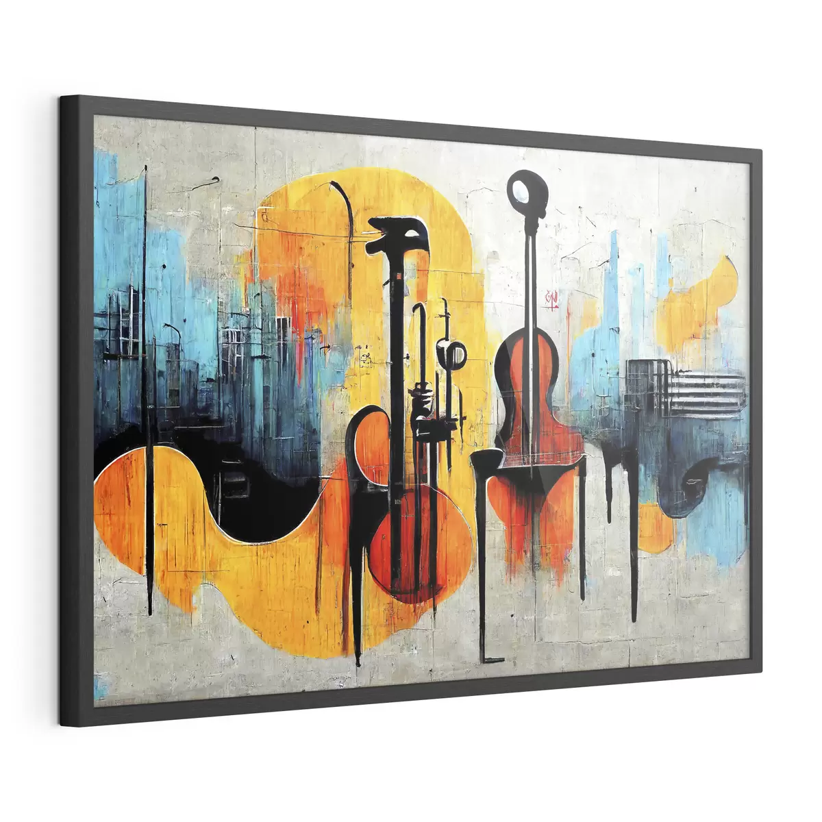 Plakat Sztuka uliczna z sylwetkami instrumentów muzycznych f33044