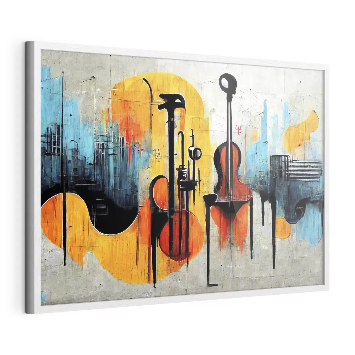Plakat Sztuka uliczna z sylwetkami instrumentów muzycznych f33044