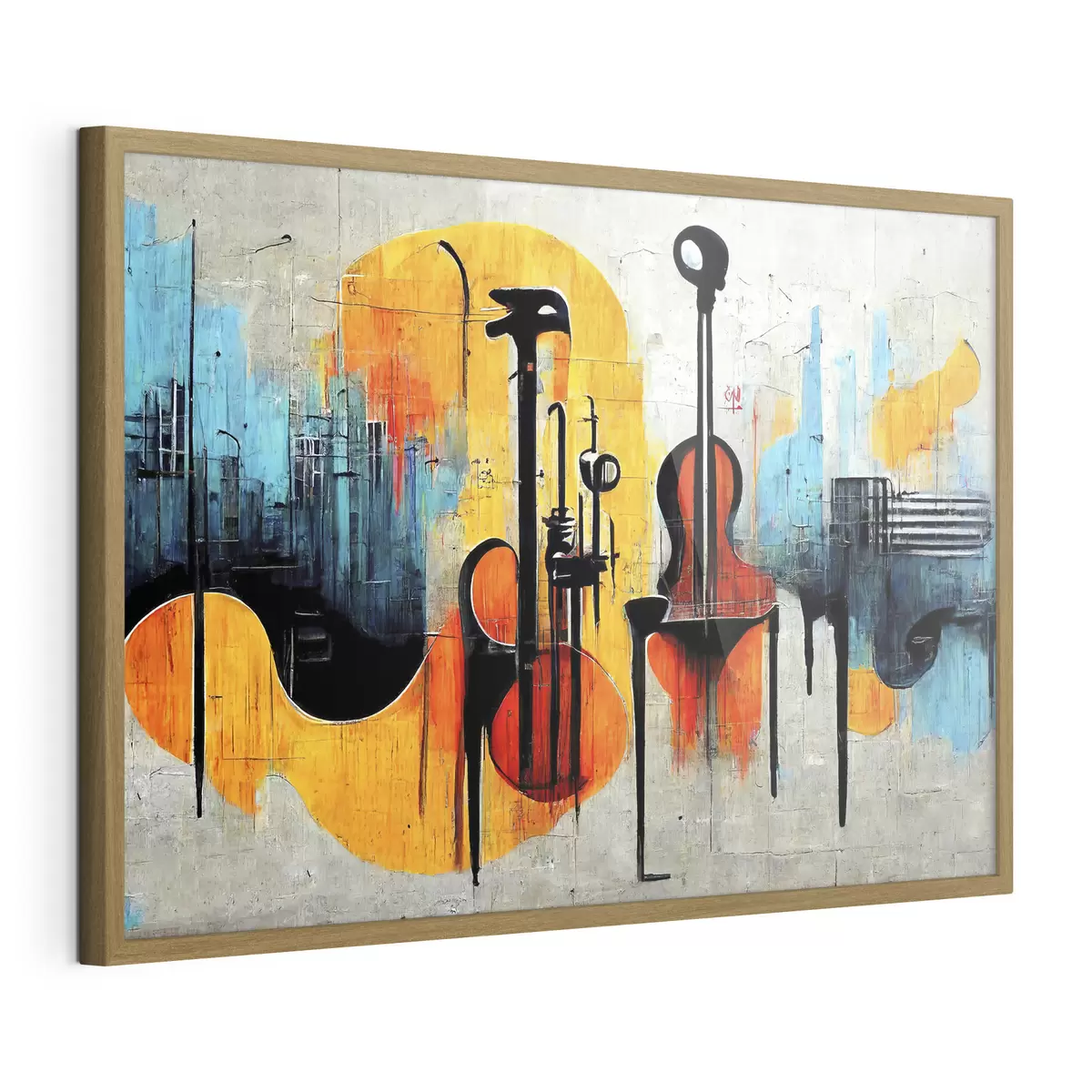 Plakat Sztuka uliczna z sylwetkami instrumentów muzycznych f33044