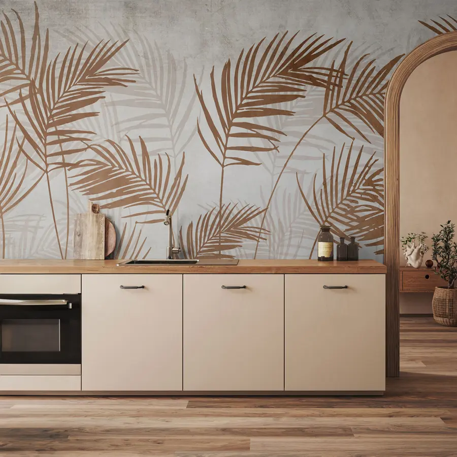 Fototapeta Wzór tapety z tropikalnymi drzewami i liśćmi w mglistym lesie u98974