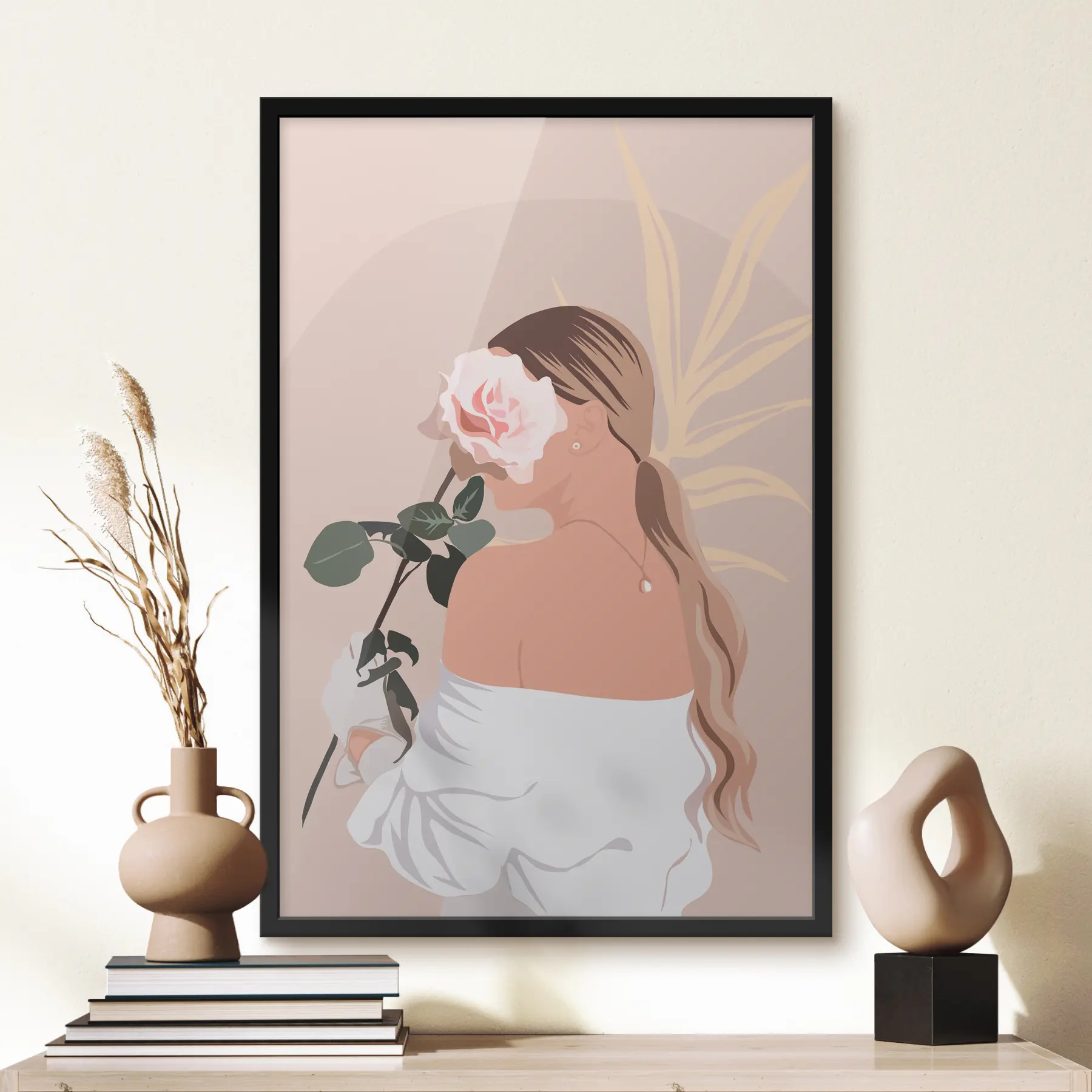Fototapeta Dziewczyna z różową różą abstrakcja styl boho f36366