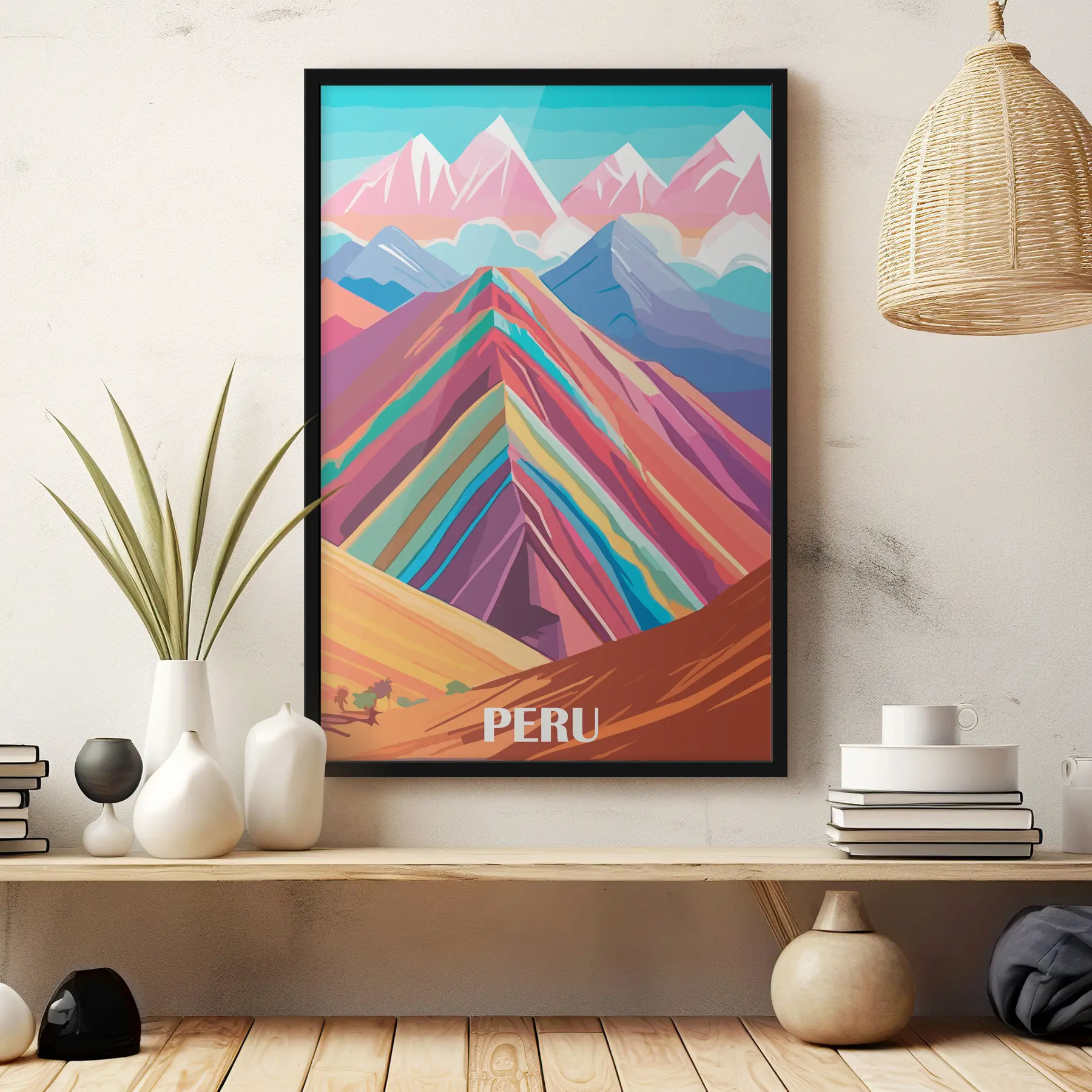 Obraz Ilustracja w stylu retro przedstawiająca podróż do Peru f36390
