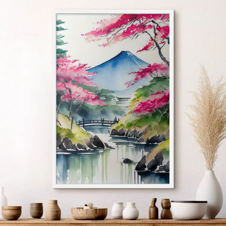 Fototapeta Akwarela Japonia, sakura, góry f36691