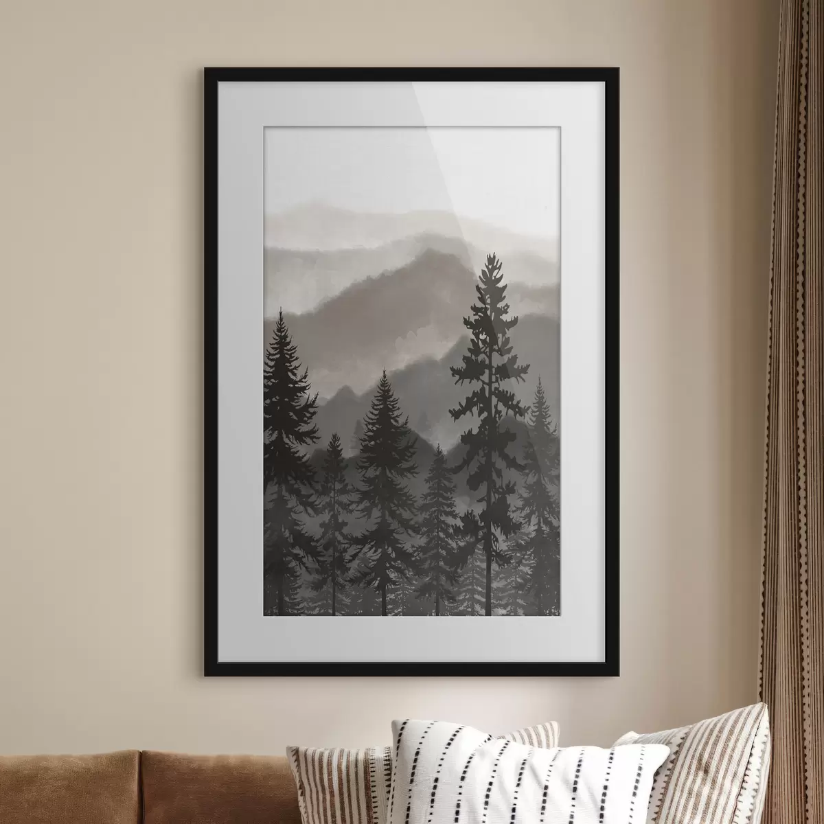 Plakat Górski krajobraz z jodłami w akwareli f37017v1