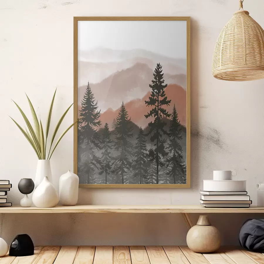 Fototapeta Górski krajobraz z jodłami w akwareli f37017v2