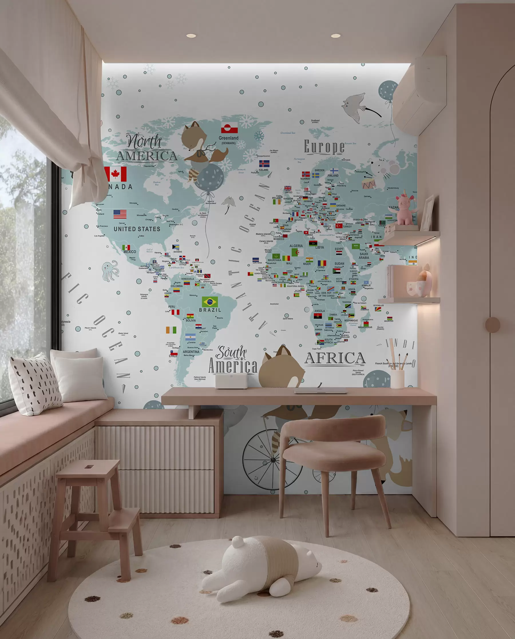 Fototapeta Dziecięca mapa świata ze zwierzętami u99228