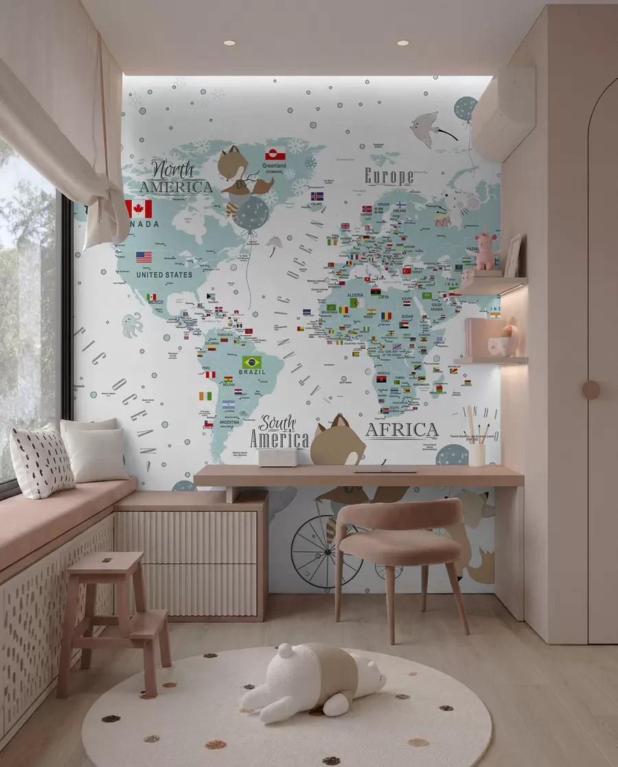 Fototapeta Dziecięca mapa świata ze zwierzętami u99228