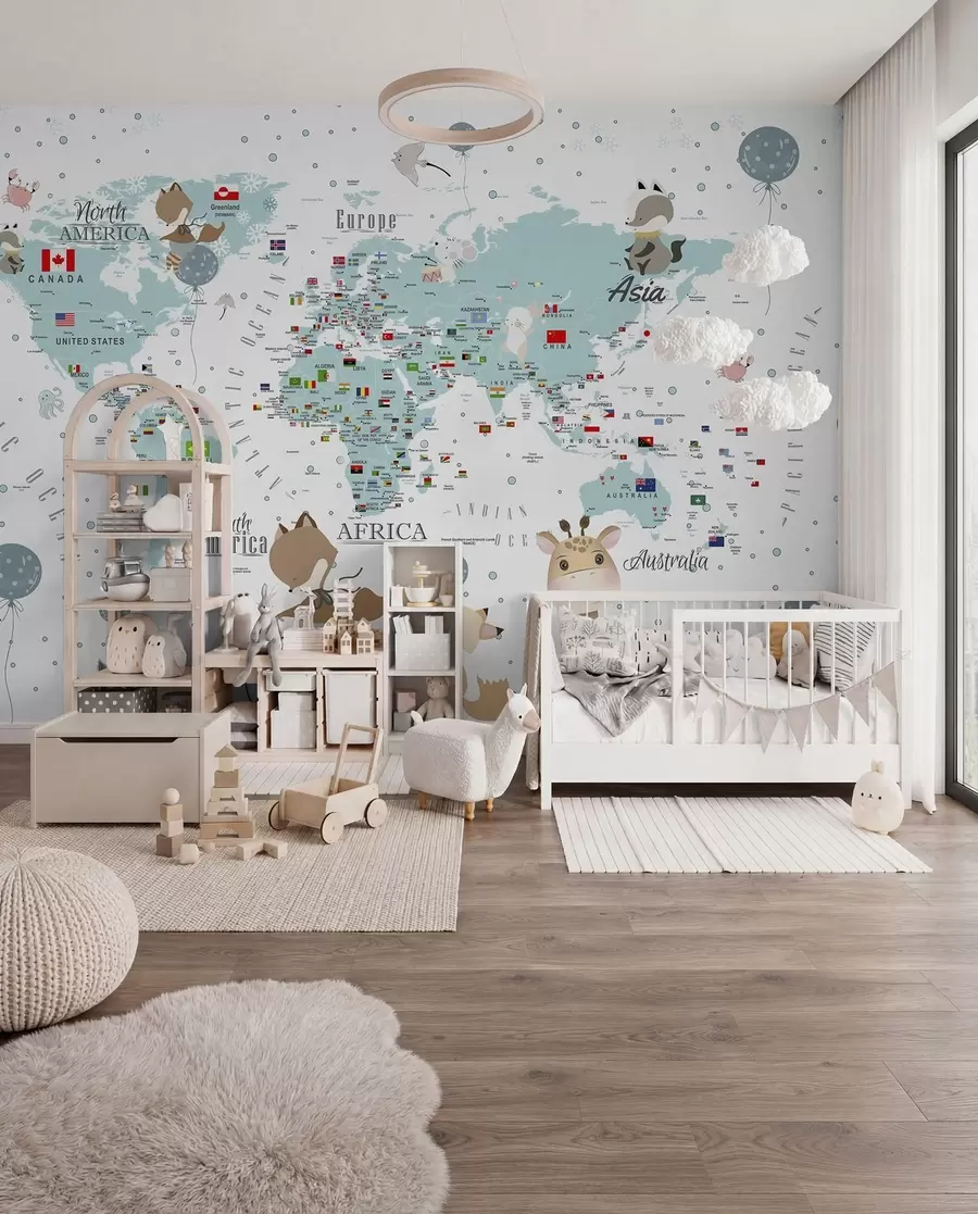 Fototapeta Dziecięca mapa świata ze zwierzętami u99228