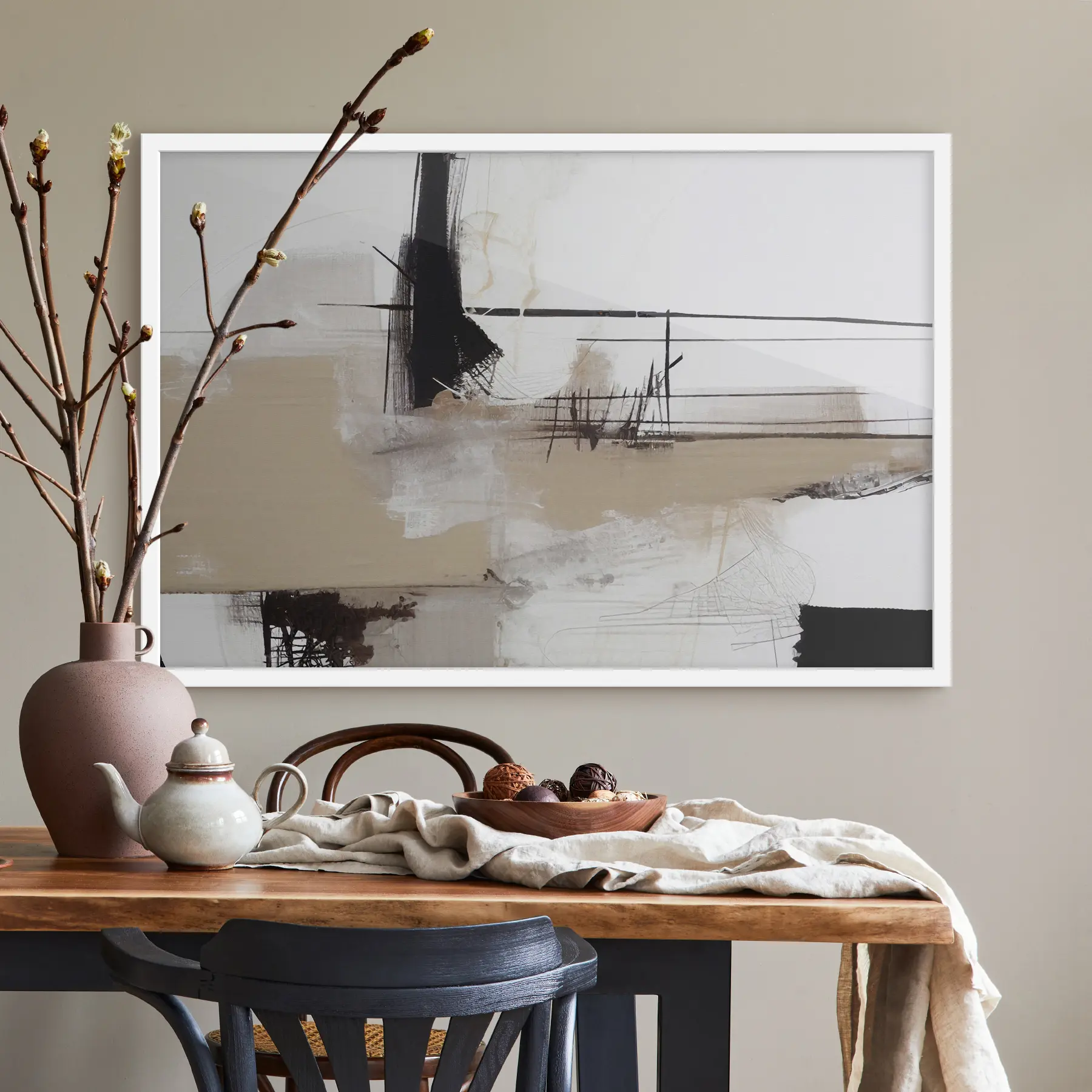 Fototapeta Abstrakcyjny obraz w czarnych i beżowych kolorach na białym tle f37067