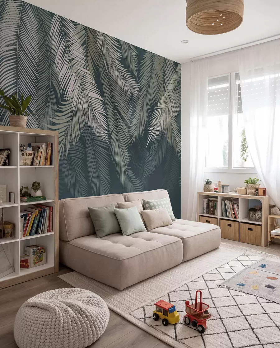 Fototapeta Kurtyna palm na tle petrol II u48556v2d2